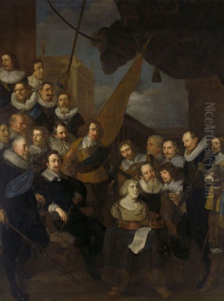 Officieren en andere schutters van wijk XIX in Amsterdam onder leiding van kapitein Cornelis Bicker en luitenant Frederick van Banchem, gereed voor de ontvangst van Maria de' Medici, koningin-weduwe v - view 1