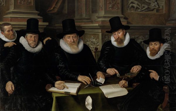 Vier regenten en de binnenvader van het leprozenhuis te Amsterdam - view 1