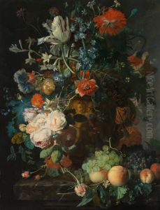 Stilleven met bloemen en vruchten