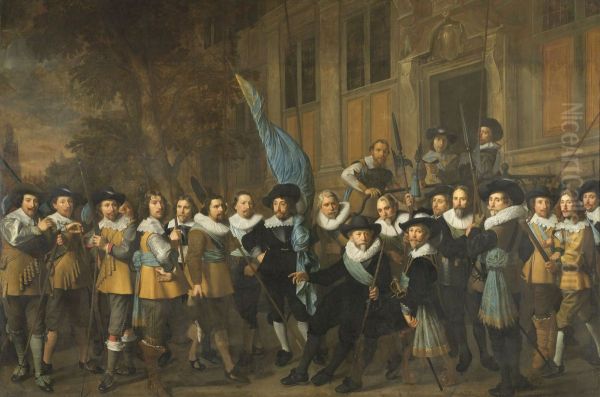 Officieren en andere schutters van wijk IV in Amsterdam onder leiding van kapitein Jan Claesz van Vlooswijck en luitenant Gerrit Hudde - view 1