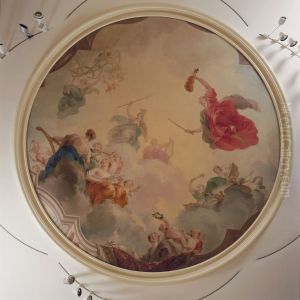 Apollo Enthroned in the Clouds, with Minerva and the Nine Muses by Jacob de Wit
