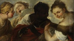 Vier musicerende vrouwen by Luca Giordano