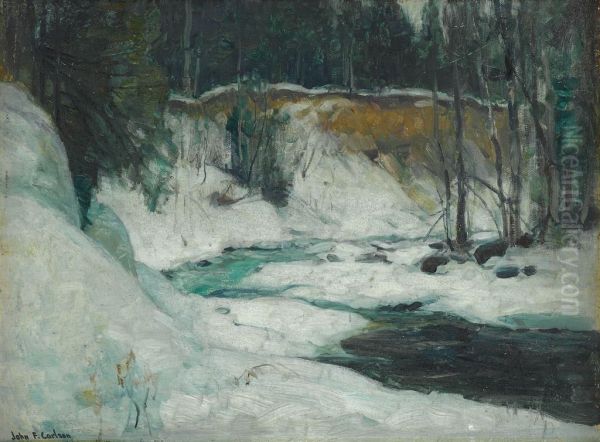 Snow Covered Embankment With Stream - view 1