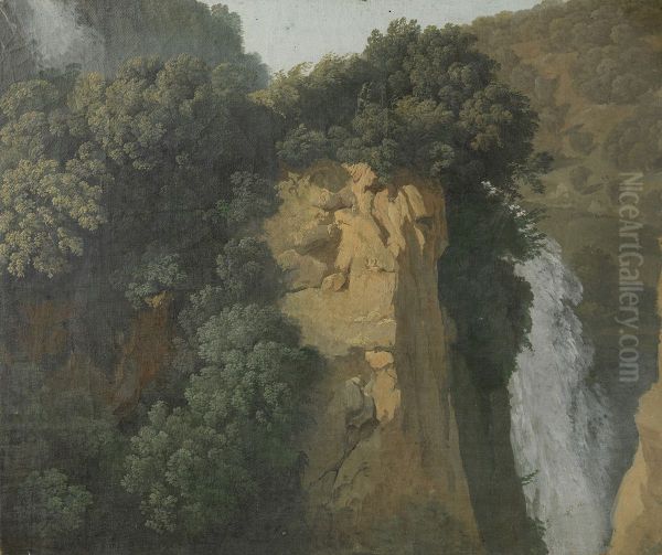 Overgrown Cliffs with a Waterfall in Italy, perhaps at Tivoli - view 1