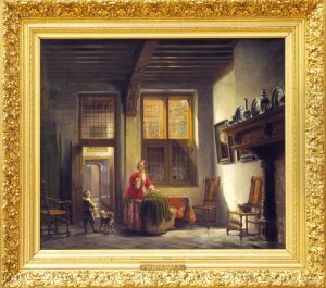 Voornaam Binnenhuis Met Vrouw En Kind Bij Een Trap