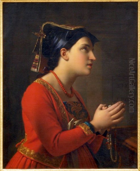 Jonge Italiaanse vrouw in gebed - view 1