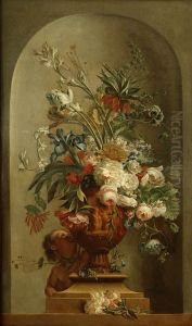 Flower still life with child figure
