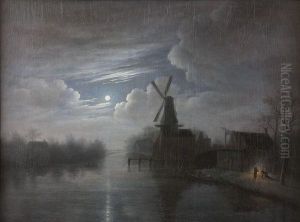 Landschap bij maneschijn by Gerrit Jan Michaelis