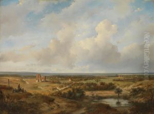 View of the Dunes with the Ruins of Brederode Castle near Santpoort by Andreas Schelfhout