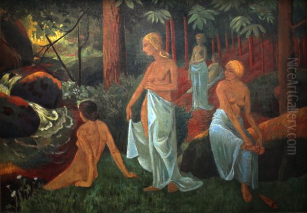 Women bathing with white veils - view 1