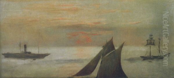 Bateaux en mer - soleil couchant - view 1