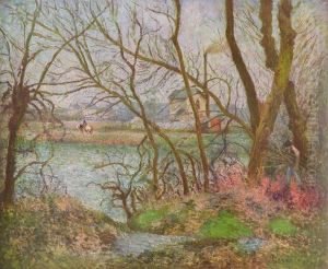 Bords de l'Oise, pres de Pontoise, temps gris by Camille Pissarro