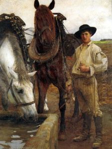 Chevaux a l'abreuvoir by Pascal Dagnan-Bouveret