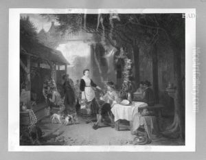 Scene in front of an inn. by Adriaan De Braekeleer