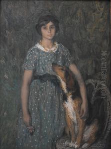 Jeune fille au chien by Edmond-Francois Aman-Jean