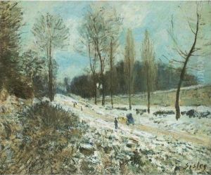La cote du Coeur-Volant a Marly sous la neige by Alfred Sisley