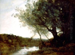Passage of the ford in the evening by Jean-Baptiste Camille Corot