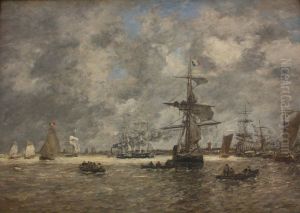 L'Escault a Anvers, dit aussi Le Port d'Anvers by Eugene Louis Boudin