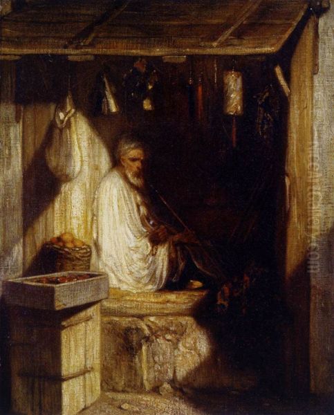 Turkish Merchant Smoking in His Shop - view 1