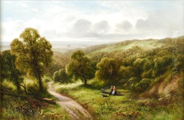 Travellers By A Path With An Extensive Landscape Beyond - view 1