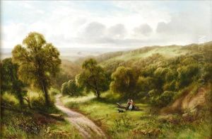 Travellers By A Path With An Extensive Landscape Beyond by Frederick Carlton