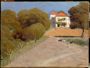 Paysage, la maison au toit rouge
