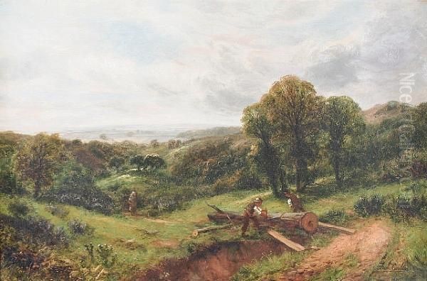Horse And Cart By A River, Together With Another Of Timber Cutters By A Lane, A Pair - view 1