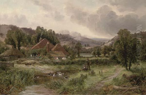 Figures By A Duck Pond In A Valley Landscape - view 1