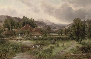 Figures By A Duck Pond In A Valley Landscape