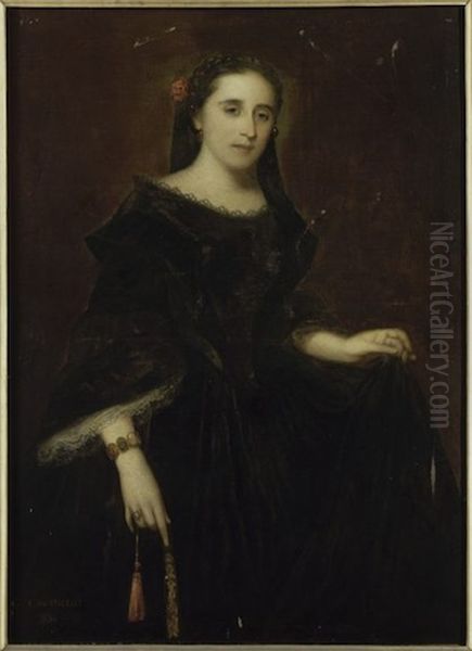 Portrat einer Dame in Schwarz mit Rose im Haar - view 1