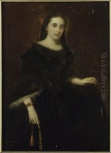 Portrait of a lady in black by Adolphe Joseph Thomas Monticelli