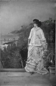 Dame in rosa Kleid am Strand by Alfred Stevens