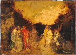 Promenade dans un parc au crepuscule by Adolphe Joseph Thomas Monticelli