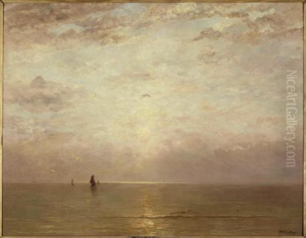 Boats at sea with setting sun - view 1
