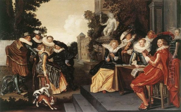 Musicerend gezelschap op een terras - view 1