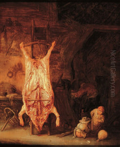 Barn with a slaughtered pig Barn with a slaughtered pig