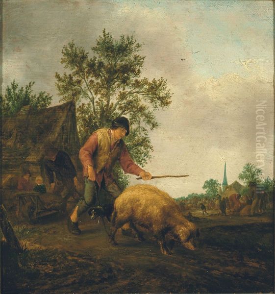 Farmer with a Pig - view 1