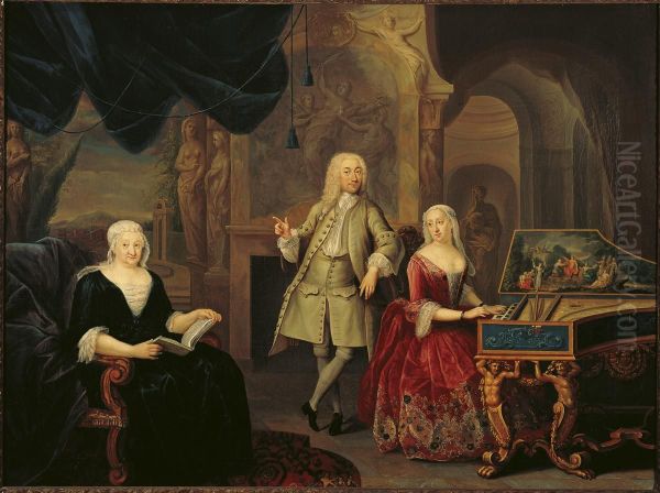 Portrait of Jacob Ploos van Amstel 1695-1760), Sara Rothe (1692-1751) and (probably) Margaretha van Tol (?-1734) - view 1