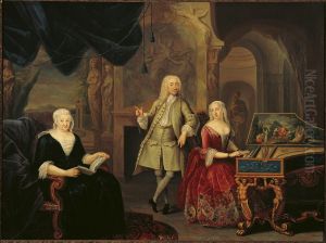 Portrait of Jacob Ploos van Amstel 1695-1760), Sara Rothe (1692-1751) and (probably) Margaretha van Tol (?-1734) by Jurriaan Buttner