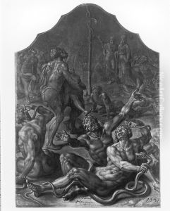 De oprichting van de koperen slang by Maarten Van Heemskerck