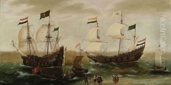 Zeegezicht met schepen voor de kust - view 1