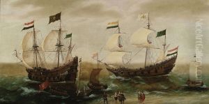 Zeegezicht met schepen voor de kust by Cornelis Verbeeck