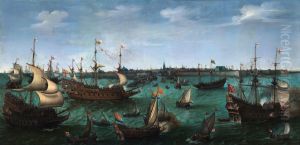 De aankomst van prins Frederik V van de Palts en Elizabeth Stuart te Vlissingen op 29 April 1613 by Hendrick Cornelisz Vroom