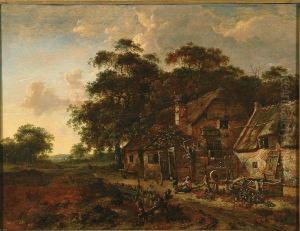 Landschap met boerderij bij avond by Jan Wijnants