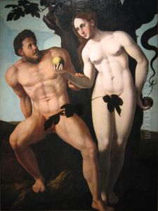 Eva offers the fruit to Adam  (Genesis 3:6)