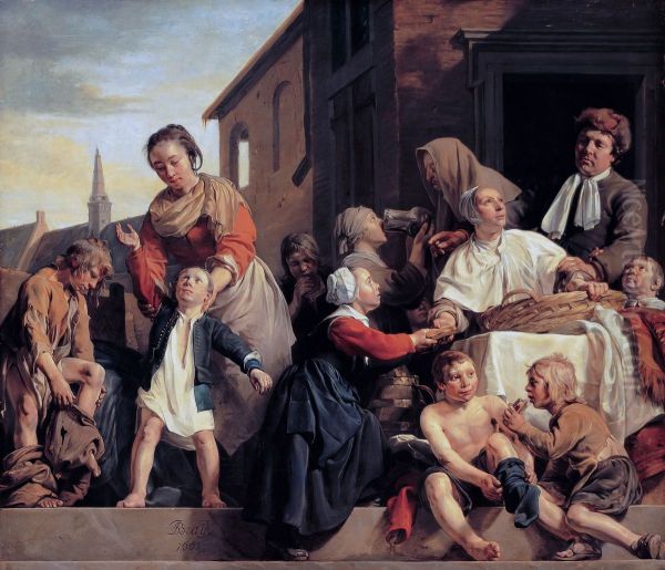 Het verzorgen van de kinderen van het Arme-Kinderhuis: drie Werken van BarmhartigheidEnglish:Caring for children at the Orphanage in Haarlem: three Acts of Mercy - view 1