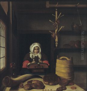 Lacemaker in a bakery by Job Adriaenszoon Berckheyde