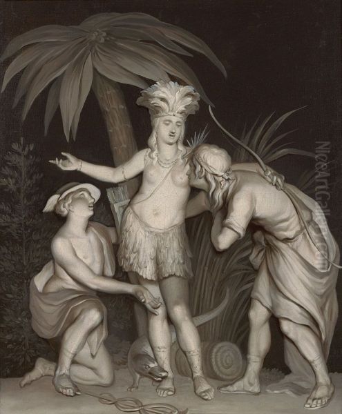 Mercurius, de god van de handel, en Phoebus, de zonnegod, door Amerika ontvangen-America welcomes Mercury and Apollo - view 1