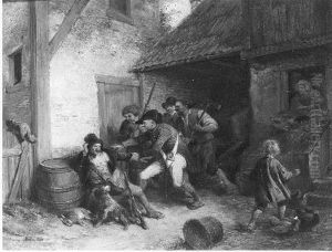 Een stroper wordt door een boswachter en enige boeren aangehouden
