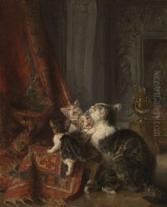 Interieur met katten by Eugene Lambert